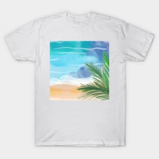 Pretty Watercolor Shoreline with Palm Fronds T-Shirt